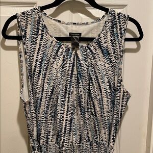 Ann Taylor blue multi belted sleeveless shift dress
